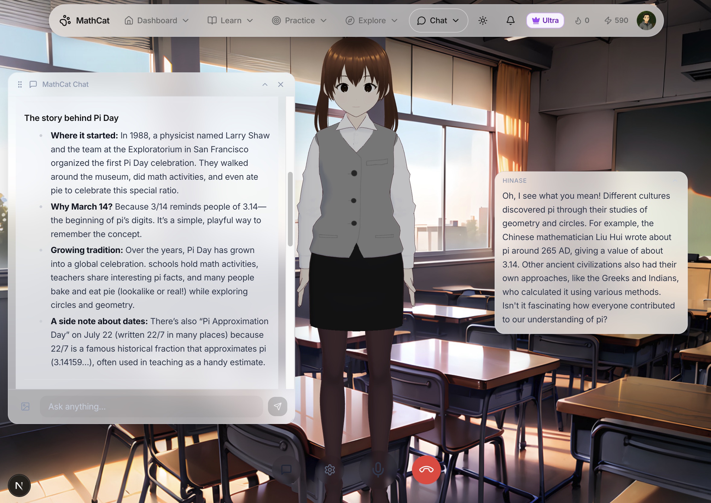 Video chat tutor discussing Pi Day